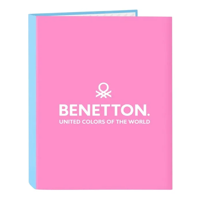 BENETTON SPRING – Carpeta con Folios 4 Anillas, Ideal para Niños de Diferentes Edades, Cómoda y Versátil, Calidad y Resistencia, 26.5×33 cm, Color Celeste
