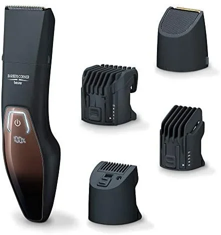 Beurer HR 4000 Recortadora de barba, cortabarbas con 4 accesorios para recortar y afeitar, con cuchilla de acero inoxidable, batería de iones de litio y función de carga rápida