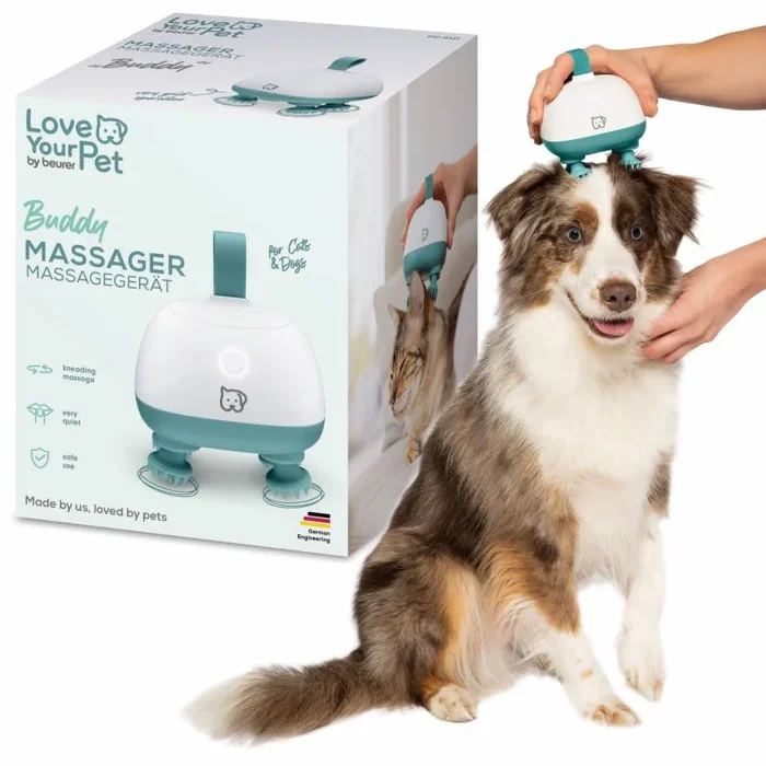 Beurer Love Your Pet Aparato de masaje Buddy para perros y gatos, masaje relajante de cabeza y corporal para mascotas, antiestrés, especialmente silencioso, accesorios de silicona
