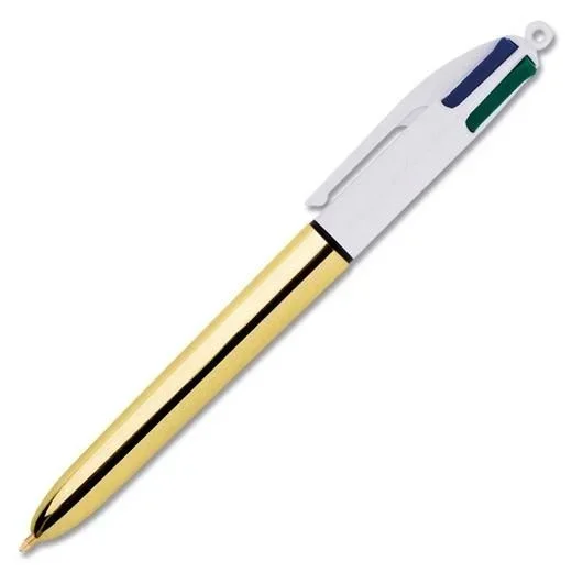 Bic bolígrafo shine silver tinta 4 colores cuerpo blanco/dorado caja -12u-