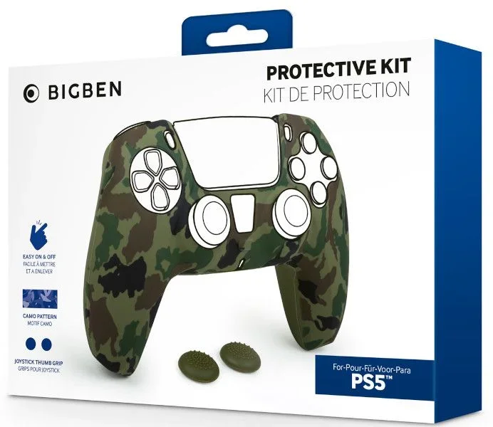 BigBen Controlador de silicona con Glove Camo, color verde, incluye 2 Thumb Grips PS5