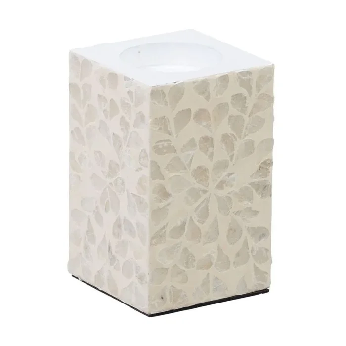 BigBuy Home Portavelas Beige Nácar Madera MDF 10,5 x 10,5 x 16 cm