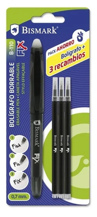 Bismark Bolígrafo Borrable Negro con Capuchón y recambio