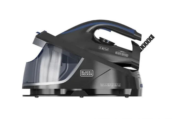 Black+Decker – Centro de planchado Compacto| Ligero| Depósito 1,5L| Golpe Vapor 400g/min| Punta de Precisión| Suela Cerámica| Autolimpieza| Antical| Modo ECO| Diseño ergonómico
