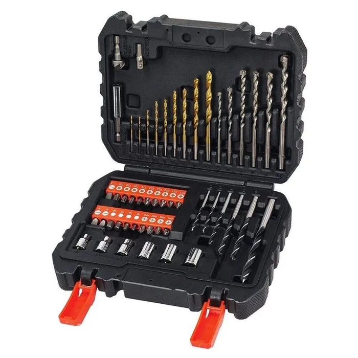 BLACK+DECKER Set de 50 Piezas para Atornillar y Taladrar: Brocas para Metal, Mampostería y Madera, Puntas de Atornillar, Llaves de Vaso, Adaptadores, Maletín Incluido,A7188-XJ