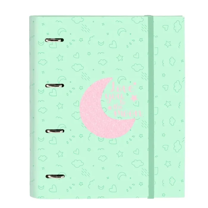BLACKFIT8 MOON – Carpeta 4 Anillas de 35 cm con 100 Hojas A4, Ideal para Niños de Diferentes Edades, Cómoda y Versátil, Calidad y Resistencia, 27×3.5×32 cm, Color Verde