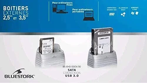 Bluestork BS-EHD-DOCK/30 base de conexión para disco duro Plata