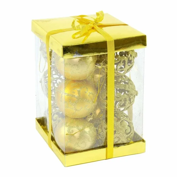 Bolas de navidad dorado plástico 6 x 6 x 6 cm (12 unidades)