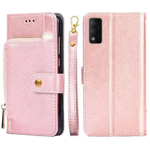 Bolsa de Cremallera Case de Cuero para TCL 30T/T603Dl (Oro Rosa)