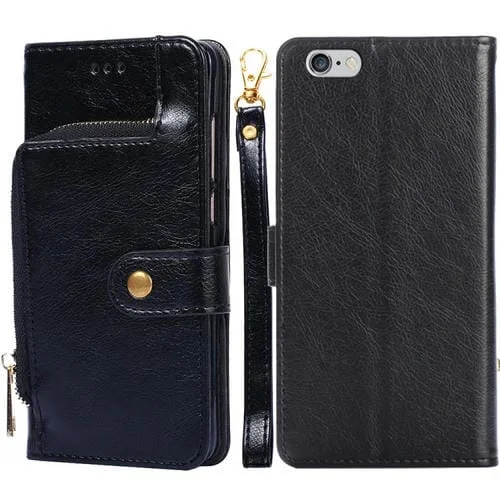 Bolsa de Cremallera Pu + TPU Funda de Cuero Flip Horizontal con Soporte y Ranura para Tarjeta y Billetera para iPhone 6 / 6S (Negro)