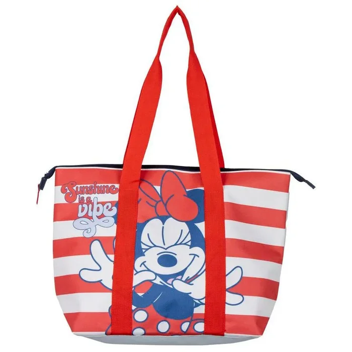 Bolsa de Playa de Minnie Mouse – Color Rojo y Blanco – 47x33x15cm – Fabricada en Poliéster – Bolsa de Tela con Cremallera – Compartimento Principal Espacioso – Producto Original Diseñado en España