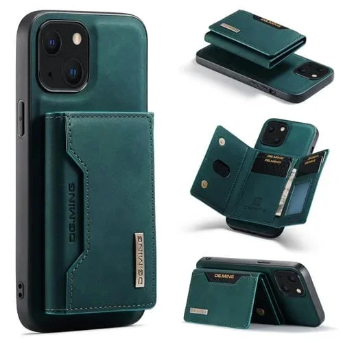 Bolsa de Tarjeta Dg.Ming M2 Series para iPhone 13 Mini 3 Pliegues Estuche a Prueba de Golpes Billetera Soporte (Verde)