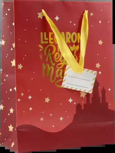 Bolsa papel reyes magos s (24x10x32 cm) foil con tarjeta colgante colores surtidos bismark 333601