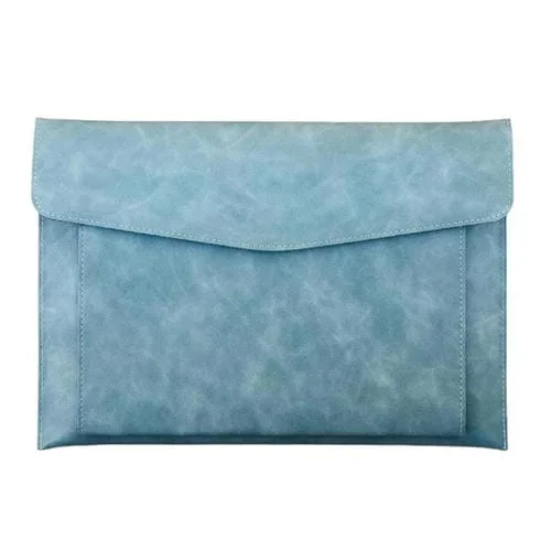Bolsa para documentos A4 de PU de doble capa, maletín para portátil de 14 pulgadas, organizador de archivos para material escolar de oficina (azul)