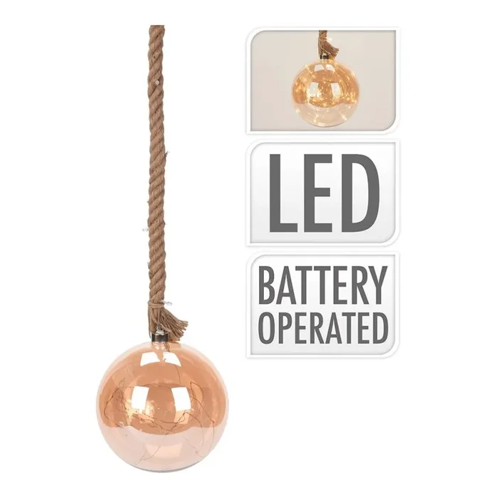 Bombilla cristal color ambar con cuerda de yute luz blanco calido 29 leds ø20x95cm