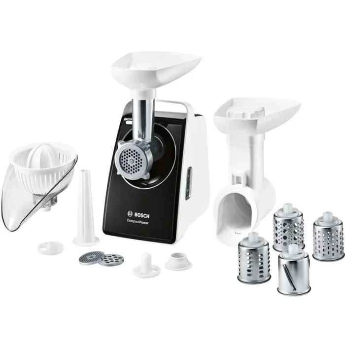 Bosch MFW3850B CompactPower-Picadora de Carne, Talla única, Color Blanco y Negro, 500 W, Aluminio