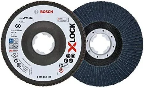 Bosch Professional 260925C113 Disco de láminas X-LOCK, diámetro 115 mm, grano K60, diámetro de orificio diámetro 22,23 mm, acodado, accesorio de amoladora angular, Na, 60
