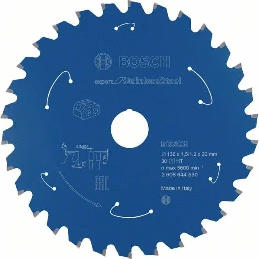 Bosch Professional Disco de sierra circular Expert for Stainless Steel (acero fino, 136 x 20 x 1,5 mm, 30 dientes, accesorio de sierra circular sin cable)