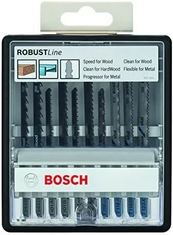 Bosch Professional Set Robust Line con 10 hojas de sierra de calar Wood and Metal (para serrar madera y metal, accesorios de sierra de calar)