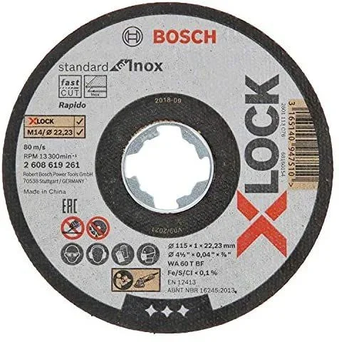 Bosch Professional Standard – 10 discos de corte recto (para inoxidable, X-LOCK, Ø115 mm, diámetro del orificio: 22,23 mm, grosor:1 mm)