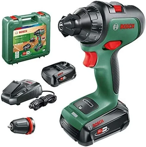 Bosch Taladro/Atornillador a batería (2 baterías, sistema de 18 voltios, en maletín de transporte), AdvancedDrill 18