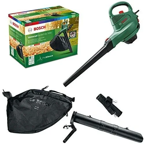 Bosch Universal Garden Tidy 3000 aspirador y soplador de hojas eléctrico (3000 W, bolsa colectora de 50 l, velocidad variable, para soplar, aspirar y triturar las hojas, en caja)
