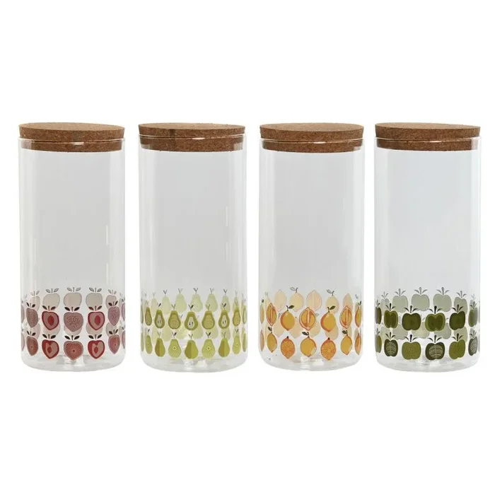 Bote home esprit amarillo verde natural corcho silicona vidrio de borosilicato shabby chic 1,4 l (4 unidades)