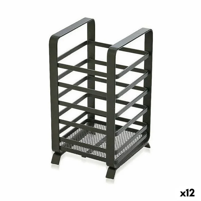 Bote para utensilios de cocina confortime negro metal 10,5 x 9,5 x 18 cm (12 unidades)