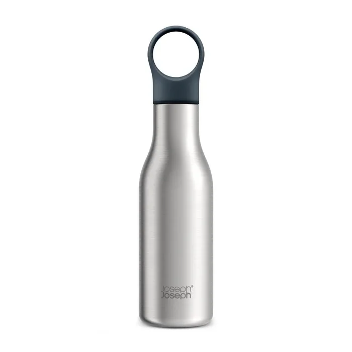 Botella de agua Joseph Joseph Loop™ con aislamiento al vacío, 500 ml, mantiene bebidas calientes hasta 12 horas y frías hasta 24 horas, acero inoxidable, color antracita