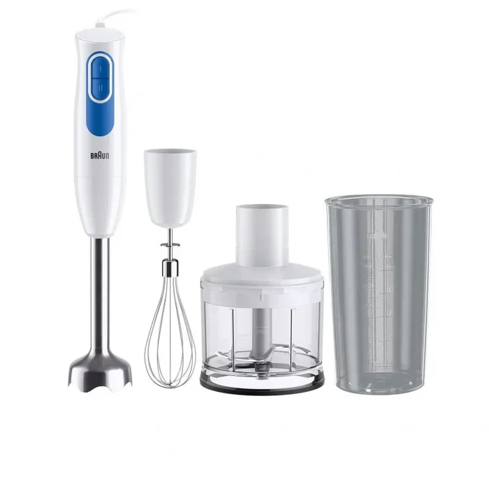 Braun Minipimer 2 MQ20236MWH, Batidora de Mano con Sistema EasyTwist, Batidora para Salsas y Smoothies, 2 Velocidades, Picadora de 500 ml y Varilla Batidora, 600W, Blanco