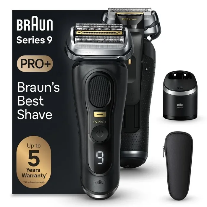 Braun Series 9 Pro+ – Afeitadora eléctrica para hombre, con 5 elementos de afeitar, cortapelos largos ProTrimmer y estación de limpieza, 60 min de autonomía, fabricada en Alemania, 9560 cc, color