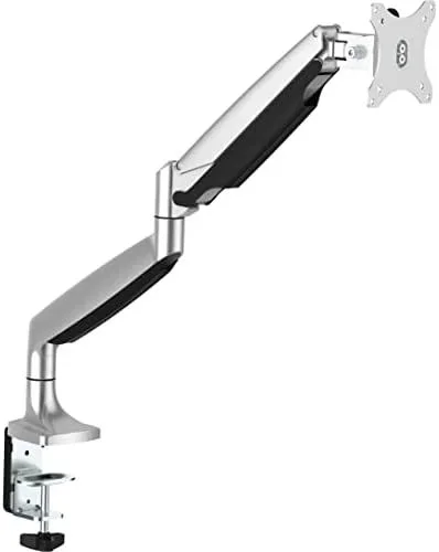 Brazo Ergonómico de Escritorio para Monitor VESA hasta 9kg – de Servicio Pesado – Movimiento Total, Altura Ajustable y Articulado – Aluminio – Abrazadera en C/Ojal – Plata