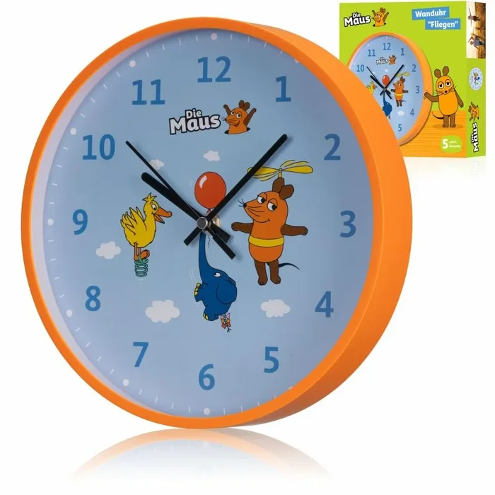 Bresser DieMaus – Reloj de pared para niños con diseño colorido y movimiento silencioso