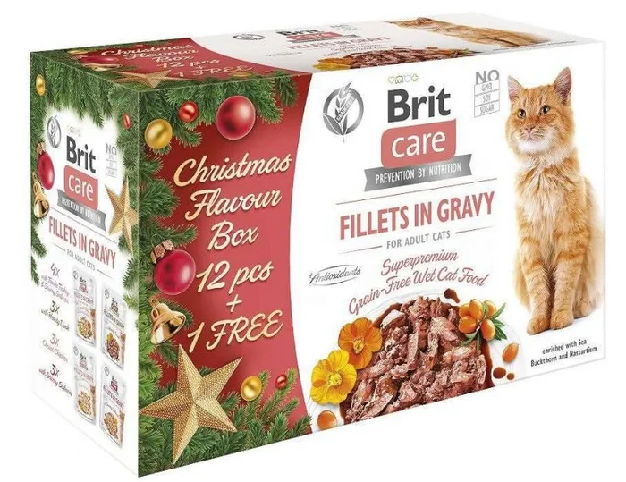 Brit care cat christmas adult fillets in gravy – comida húmeda para gatos – 13x 85 g (12 + 1)