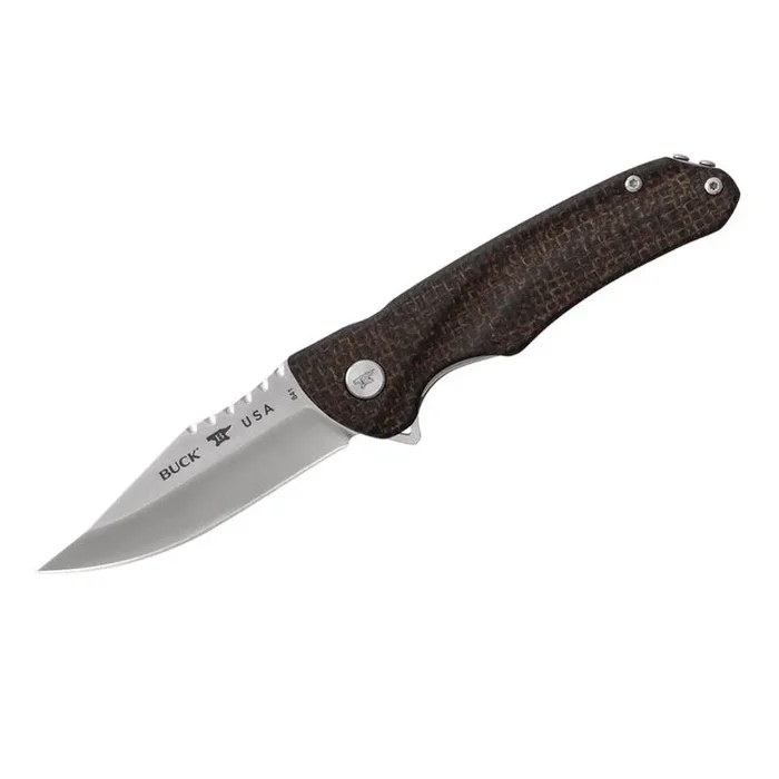 Buck Knives STE- 0841BRS Cuchillo de Caza plegable 842 Sprint Pro marrón Drop Point con hoja de acero CPM S30V de 7,9 cm y mango Micarta® o fibra de carbono jaspeada plata/marrón. Clip de bolsillo