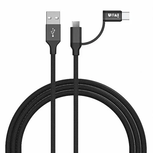 Cable 2 en 1 Ivon Ca52 2.4A USB A Tipo-C y Micro USB Sincronización y Carga 1M (Negro)