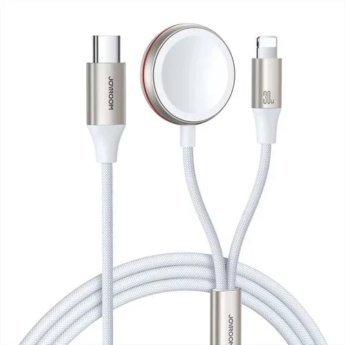 Cable 2 en 1 Joyroom S-Iw012 USB a 8 Pines con Carga Inalámbrica para Reloj Magnético (Blanco)