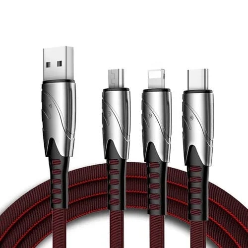 Cable 3 en 1 Ko51 USB A 8 Pin + USB-C + Micro USB Tela De Tabla (Negro)