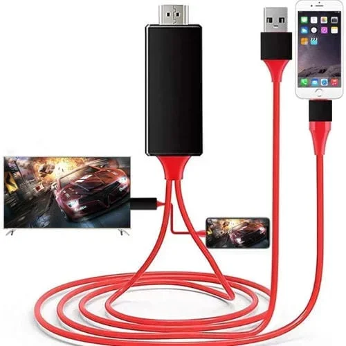 Cable Adaptador 2 M 8 Pines a HDMI Compatible iPhone (Rojo)