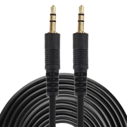 Cable Auxiliar de Audio Estéreo con Minienchufe Macho 3,5 mm, 10 m (Negro + Chapado en Oro)