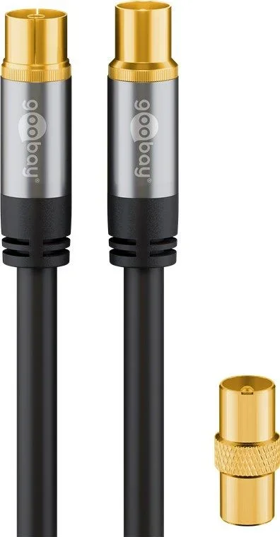 Cable de antena de televisión (135 dB, 4 conectores dorados, conector coaxial hembra hembra (2 m), color negro
