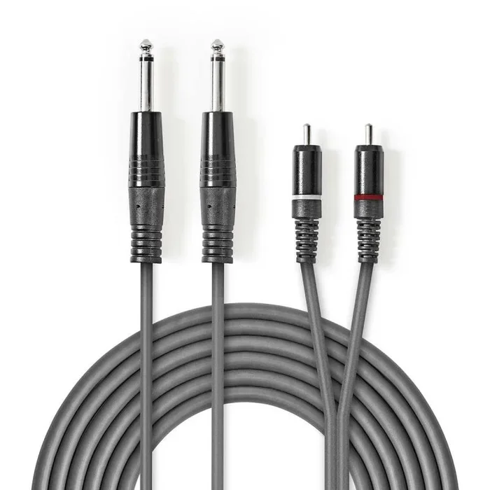 Cable de audio estéreo | 2x 6.35 mm macho | 2x rca macho | niquelado | 1.50 m | redondo | gris oscuro | funda de cartón