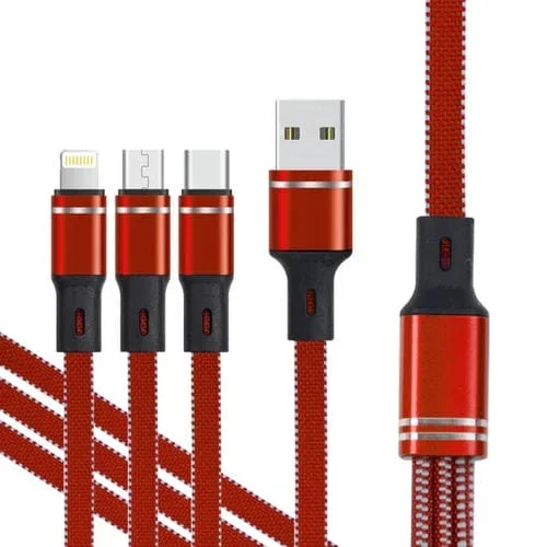 Cable de carga 3 en 1 Xj-76 40W 5A USB A 8 Pin Tipo-C Micro USB (Rojo)