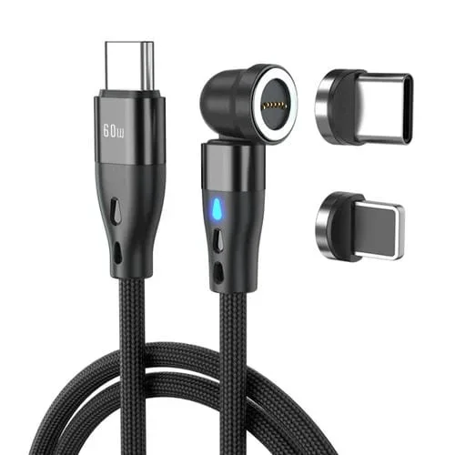 Cable de carga rápida Enkay Pd60W Tipo-C a Tipo-C giratorio magnético 8 pines (Negro) 2 m