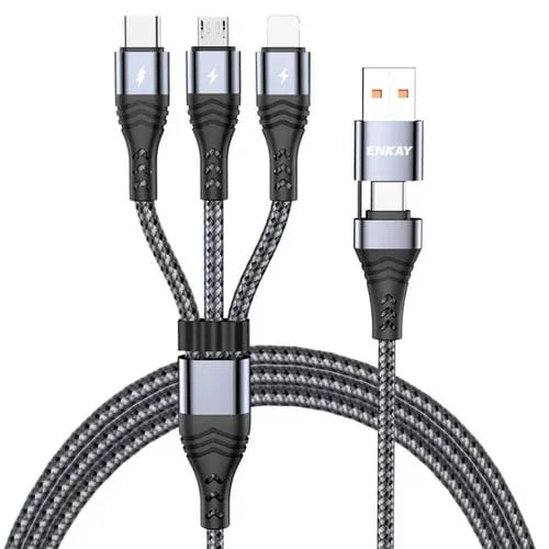 Cable de carga rápida multifunción Enkay 6 en 1 5A USB Type-C a Type-C 8 Pines Micro USB 2 m (Gris)