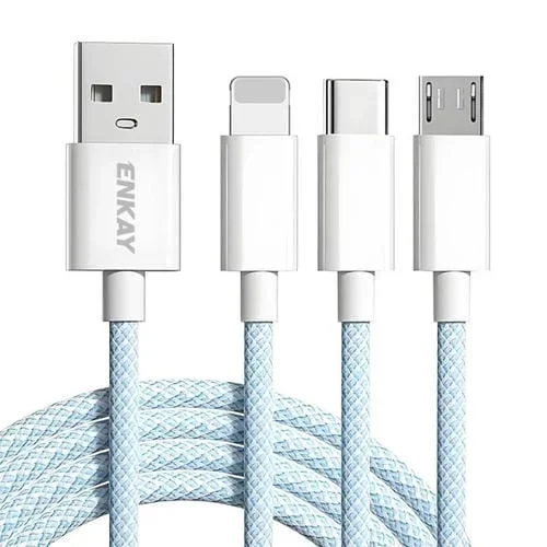 Cable De Datos Enkay CB173 3 en 1 USB a Micro USB 8 Pines Tipo C 60 W (Azul)