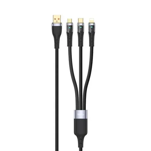 Cable de Datos Totu CB-8-3 3 en 1 USB A 8 Pines + Tipo-C + Micro USB 100W (Transparente) 1,5 m