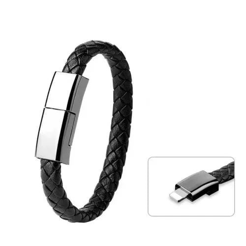 Cable de datos Xj-28 USB a 8 Pin 3A Pulsera creativa (Negro) 22.5 cm