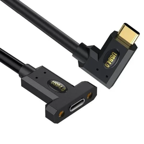 Cable de Extensión Panel Fijo con Tornillos de Oreja, 240 W, Codo Macho Tipo C a Hembra Tipo C, 0,6 m