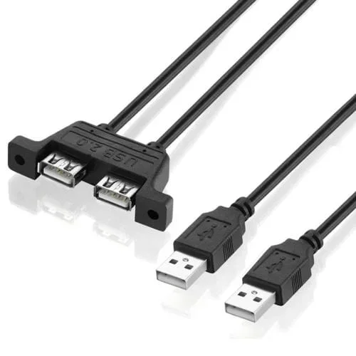 Cable de Extensión USB 2.0 Macho a USB 2.0 Hembra de 2 Puertos con Orificios para Tornillos, 50 cm